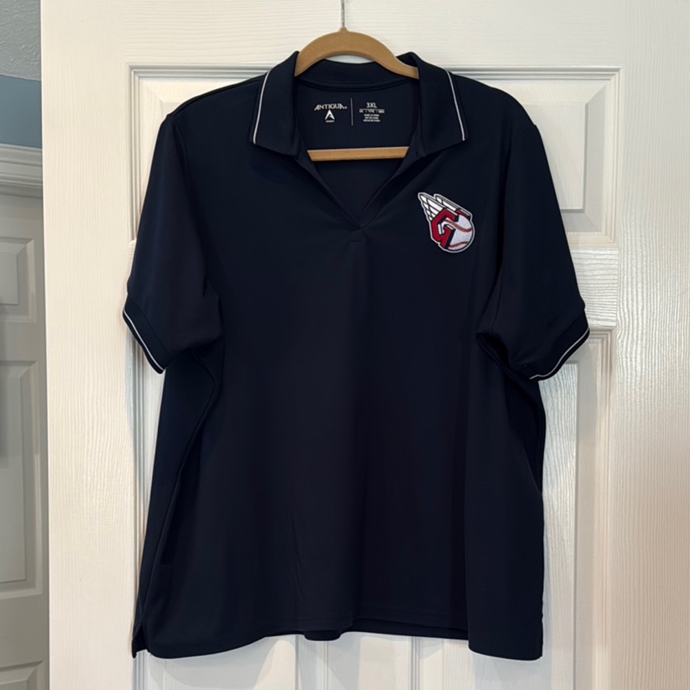 Antigua Navy Blue Polo with Embroidered Cleveland Guardians Patch